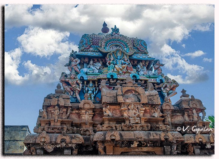 This is the vimanam of Nageswaran Temple, Kumbakoman built around 9th century!

It conveys something very important!

This temple is dedicated to God Shiva, but on top most portion of its vimanam there is a big sculpture of Mahavishnu with His wives! 

During those times there