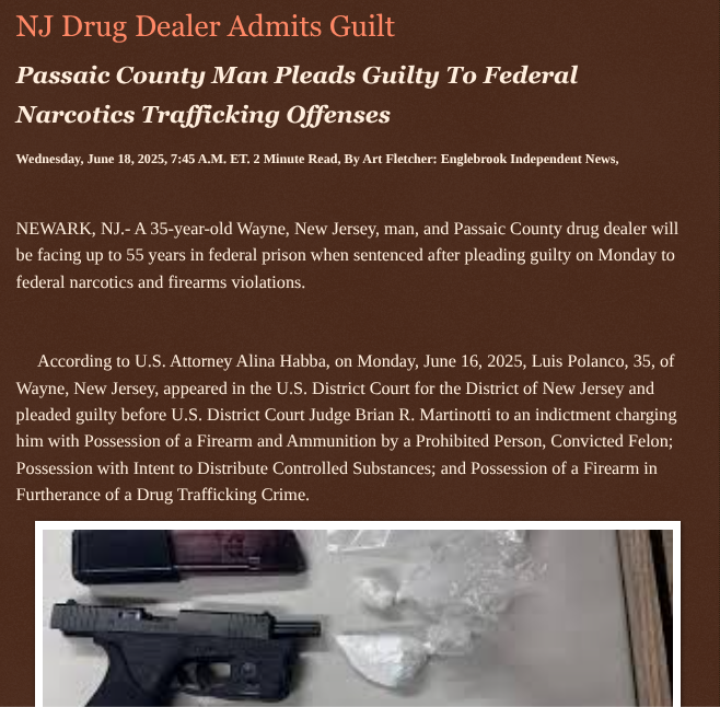 Art Fletcher (@artfletcher9) on Twitter photo NJ Drug Dealer Admits Guilt englebrookindependentnews.com/2025/06/18/nj-… via <a href="/Englebrooknews/">Englebrook Independent News</a> #newjersey #passaiccountynj #passaicnj #waynenj #drugdealer #federal #guiltyplea #narcotics #trafficking #firearms <a href="/wireless_step/">Breaking news feed</a> <a href="/HRG_Media/">HRG News & resources</a> <a href="/LodiNJNews/">EyeOnLodi 🎶 🎸 ✌️💚 🇺🇦 #LGM ⚾️</a> <a href="/SugarMAGA/">SugarMagnolia</a> <a href="/fordmb1/">fordnGA777 ✝️✡️✝️</a> <a href="/SarahGeving1/">Sarah Geving</a> <a href="/Shannon96574094/">Shannon</a> NJ Drug Dealer Admits Guilt englebrookindependentnews.com/2025/06/18/nj-… via <a href="/Englebrooknews/">Englebrook Independent News</a> #newjersey #passaiccountynj #passaicnj #waynenj #drugdealer #federal #guiltyplea #narcotics #trafficking #firearms <a href="/wireless_step/">Breaking news feed</a> <a href="/HRG_Media/">HRG News & resources</a> <a href="/LodiNJNews/">EyeOnLodi 🎶 🎸 ✌️💚 🇺🇦 #LGM ⚾️</a> <a href="/SugarMAGA/">SugarMagnolia</a> <a href="/fordmb1/">fordnGA777 ✝️✡️✝️</a> <a href="/SarahGeving1/">Sarah Geving</a> <a href="/Shannon96574094/">Shannon</a>