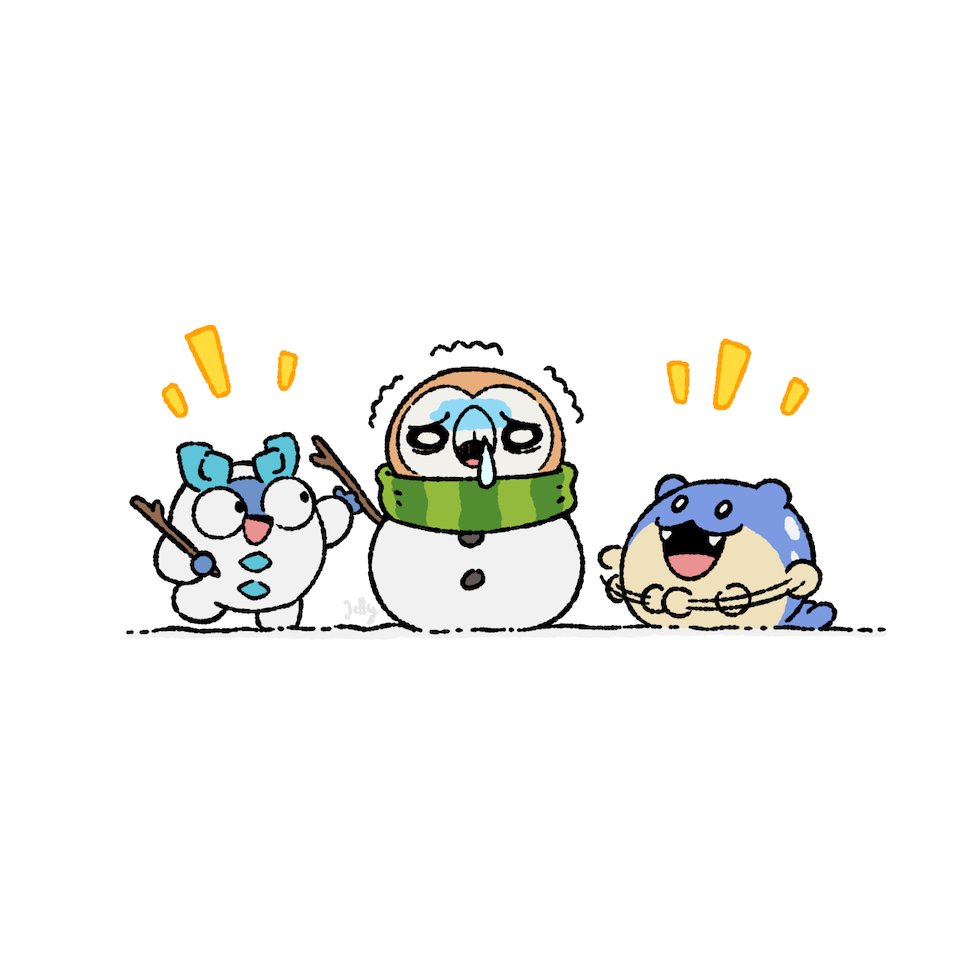 sqshiijelly's tweet image. Pokemon doodle ko-fi commission.
Galarian Darumaka, Rowlet, and Spheal.
(edit, repost)