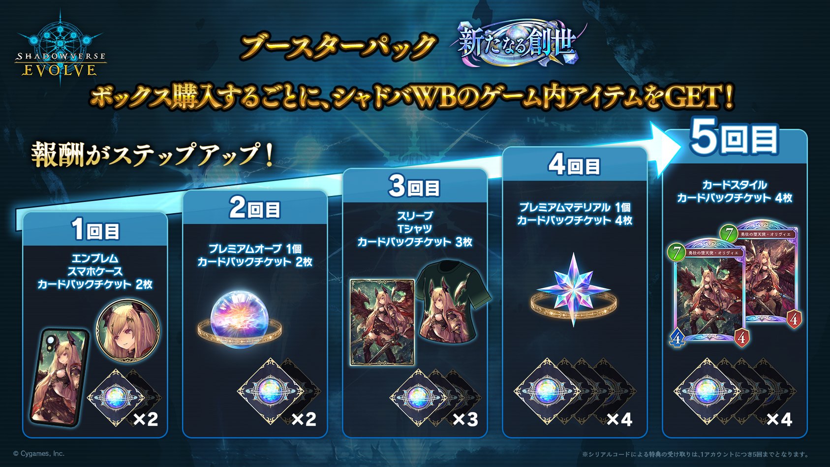 シャドウバースエボルヴ box購入特典 5枚セット　① シャドウバースエボルヴ 特典シリアルコード 5枚セット｜Yahoo