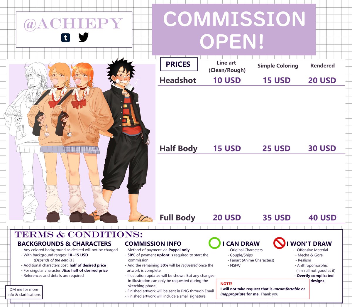 achiepy's tweet image. Hi! I'm finally opening an ART COMMISSIONS! I'm so excited!
DM me for those who are interested! 🫶🏻