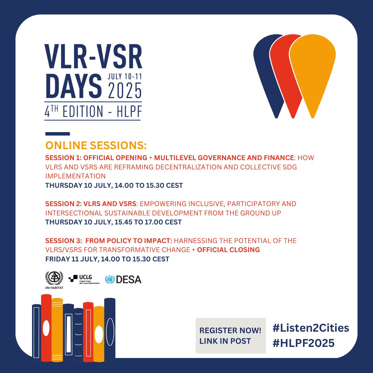 🌍 Ever heard of a VLR or VSR? 🧐

These local &amp; regional reviews are changing how we deliver on the #SDGs.

🗓️ Be part of the conversation! Join the 4th VLR-VSR Days (10–11 July 2025)

Registration link: uclgmeets.org/conferences/Vl…

#VLR #VSR  #HLPF2025