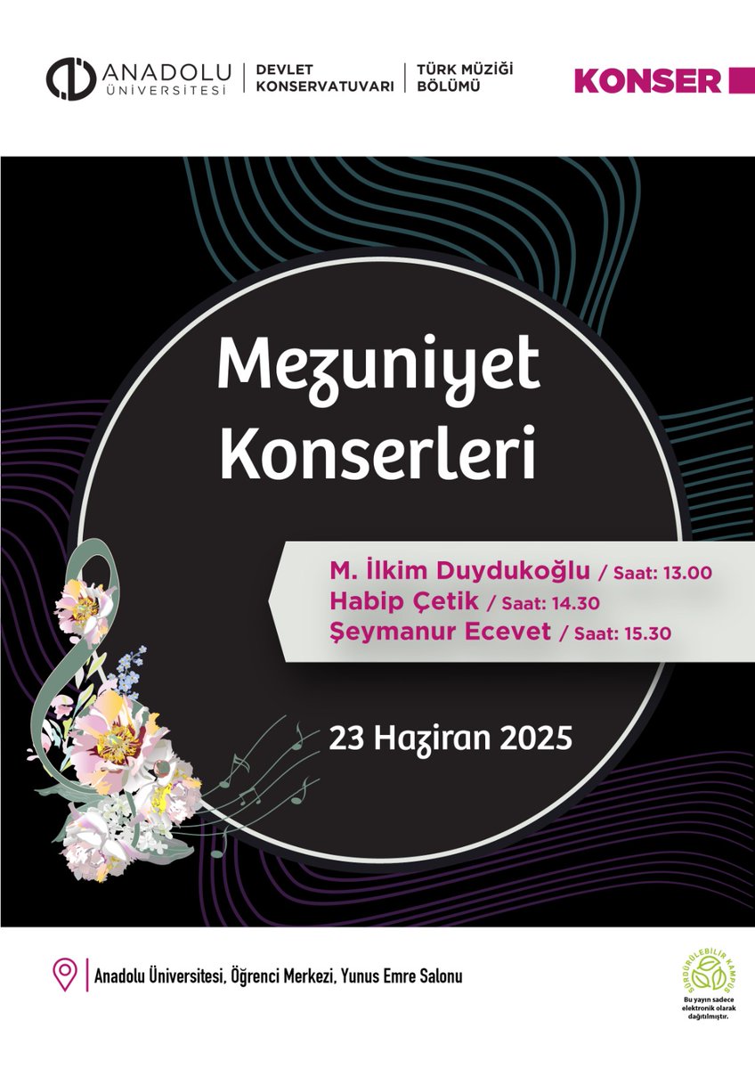 Mezuniyet Konserleri

🗓️ 23 Haziran 2025
⏰ 13.00
📍 Yunus Emre Salonu 

<a href="/Anadolu_Univ/">Anadolu Üniversitesi</a>