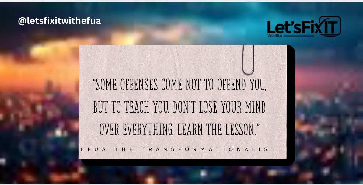 letsfixwithefua's tweet image. Not every offense is an attack, some are assignments.

You weren’t meant to break, you were meant to build.

Let life teach you, not trap you.

~Efua the Transformationalist~