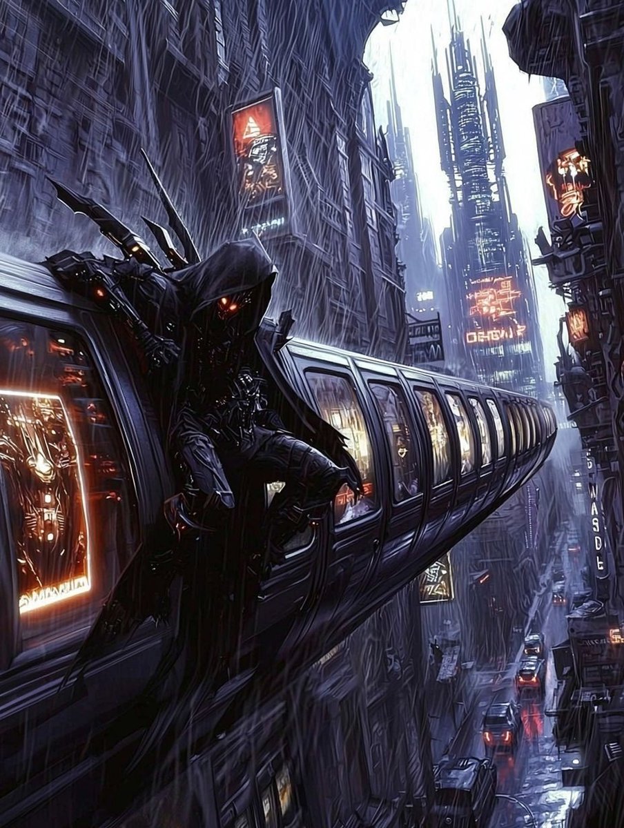 Synth_Cyborg's tweet photo. He rides the storm above the city—silent, watching, waiting to strike before the skyline forgets his name.
Who do you think he’s hunting tonight?
#NeonPhantom #UrbanReaper #AIArt https://t.co/dvZ2GFHF2S