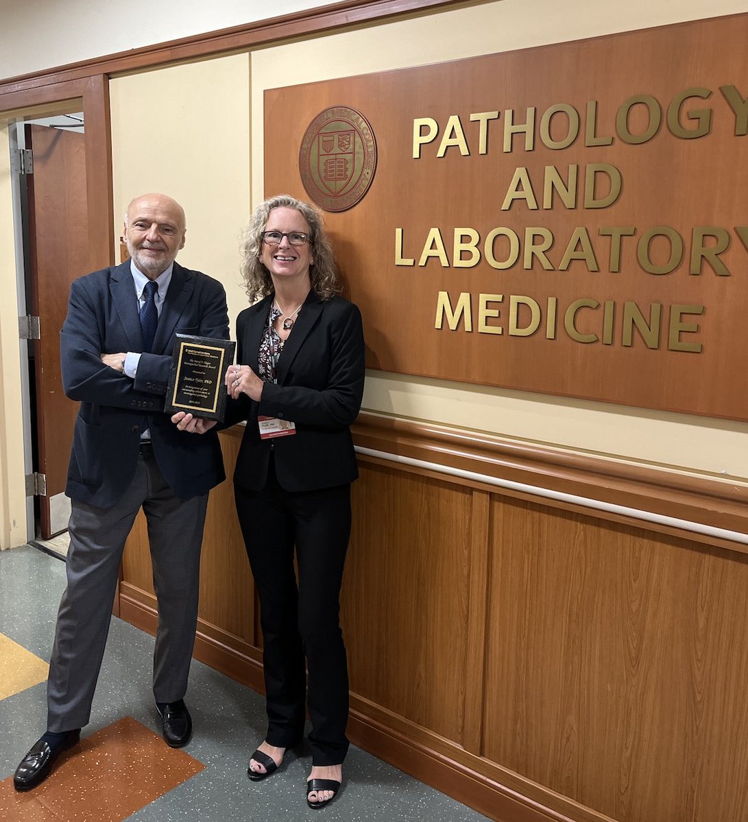 Weill Cornell Medicine Pathology (@wcmcpathology) on Twitter photo Congrats to our <a href="/WCMCPathology/">Weill Cornell Medicine Pathology</a> colleague Dr. Jessica Tyler (<a href="/jesstylerlab/">jessica tyler</a>), Prof. of #Pathology and Laboratory Medicine, on receiving the David P. Hajjar, Ph.D. Distinguished Research Award from Dr. Jorge Moscat, our Vice Chair for the Division of Cell and Cancer #Pathobiology! Congrats to our <a href="/WCMCPathology/">Weill Cornell Medicine Pathology</a> colleague Dr. Jessica Tyler (<a href="/jesstylerlab/">jessica tyler</a>), Prof. of #Pathology and Laboratory Medicine, on receiving the David P. Hajjar, Ph.D. Distinguished Research Award from Dr. Jorge Moscat, our Vice Chair for the Division of Cell and Cancer #Pathobiology!