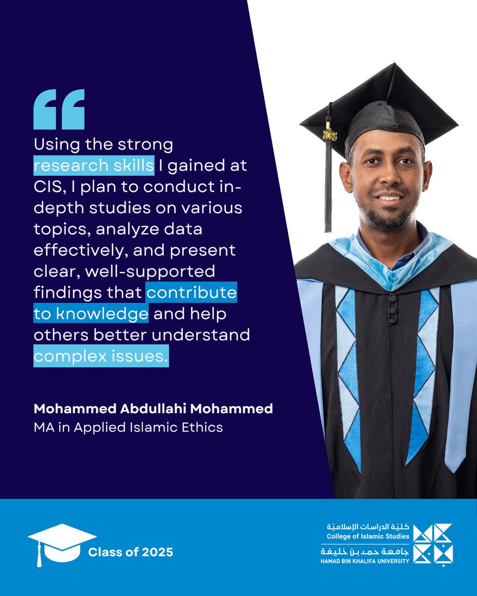 College of Islamic Studies (CIS) at HBKU (@hbku_cis) on Twitter photo Mohammed Abdullahi Mohammed
MA in Applied Islamic Ethics
#Classof2025 #HBKU_CIS #HBKU_CIS_Grad
<a href="/HBKU/">جامعة حمد بن خليفة</a>
<a href="/qf_alumni/">QF Alumni Program</a>
<a href="/Students_Qatar/">Campus & Student Life in Qatar</a> Mohammed Abdullahi Mohammed
MA in Applied Islamic Ethics
#Classof2025 #HBKU_CIS #HBKU_CIS_Grad
<a href="/HBKU/">جامعة حمد بن خليفة</a>
<a href="/qf_alumni/">QF Alumni Program</a>
<a href="/Students_Qatar/">Campus & Student Life in Qatar</a>