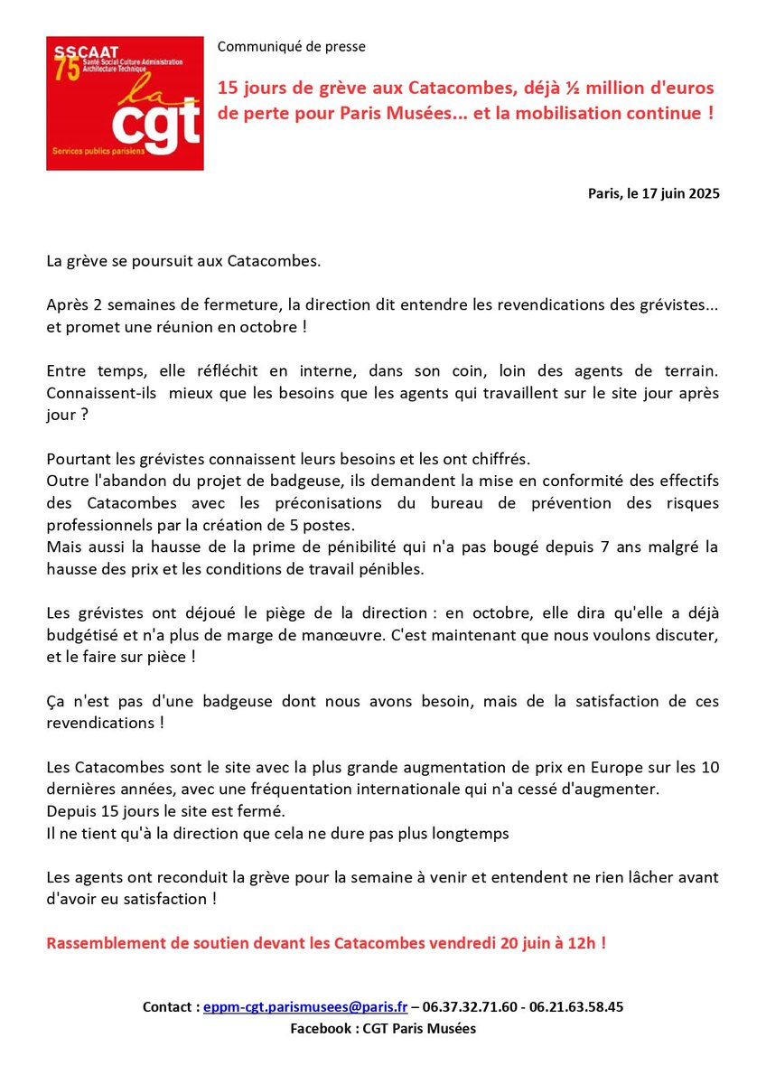 Soutien aux grévistes du musée des Catacombes ! 
cotizup.com/caissedegrevep…