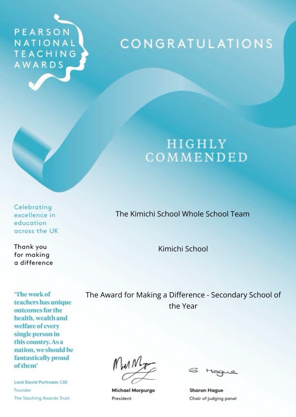 HIGHLY COMMENDED

We are thrilled to announce that we have been Highly Commended by the judges of the Pearson National Teaching Awards in The Award for Making a Difference - Secondary School of the Year

On this National Thank a Teacher Day, we are delighted to get this