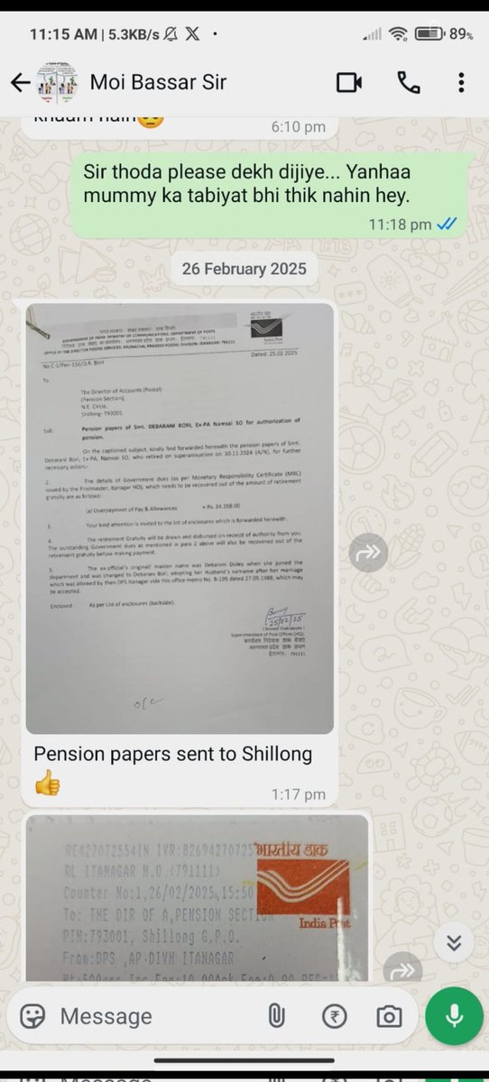 sunnybori23's tweet photo. @JM_Scindia ji and @PemmasaniOnX  ji 
To the Postal Department @IndiaPostOffice @cpmgnortheast
My mother  Smt. Debarani Bori got a supernation on 30th November  https://t.co/2nemus5s0T's 18th June 2025 today. 
It's almost 8 months . WHY NO PENSION RECEIVED?
1/n https://t.co/KoFDi2IVBZ