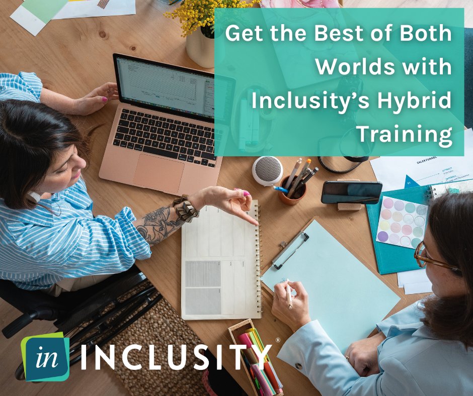 inclusity's tweet image. With Inclusity's hybrid workshop options, organizations and their employees can benefit from the powerful combination of flexibility and worthwhile, interactive training. Online courses + virtual instructor-led trainings = game-changer. Find out more ▶️ loom.ly/mkcfHzA