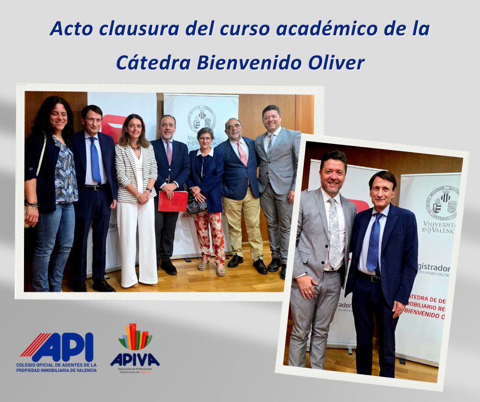 COAPI_Valencia's tweet image. 📢Nuestro presidente Alfredo Cano, asistió ayer en representación del COAPIV-APIVA al acto de clausura del curso académico de la Cátedra Bienvenido Oliver, organizado por el Colegio de Registradores.

#COAPIV #APIVA #YoSoyAPI #DerechoInmobiliario #Registradores