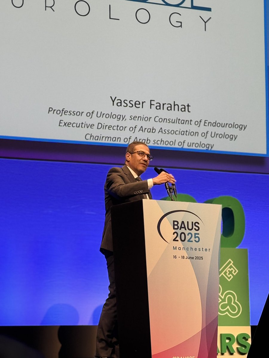 Great to see Prof. Yasser Farahat speaking at #BAUS2025 as Secretary General of the Arab Association of Urology. A proud moment for all Egyptian urologists seeing our leaders shape regional &amp; global urology. 🇪🇬🌍 #Urology #ProudlyEgyptian #ArabUrology