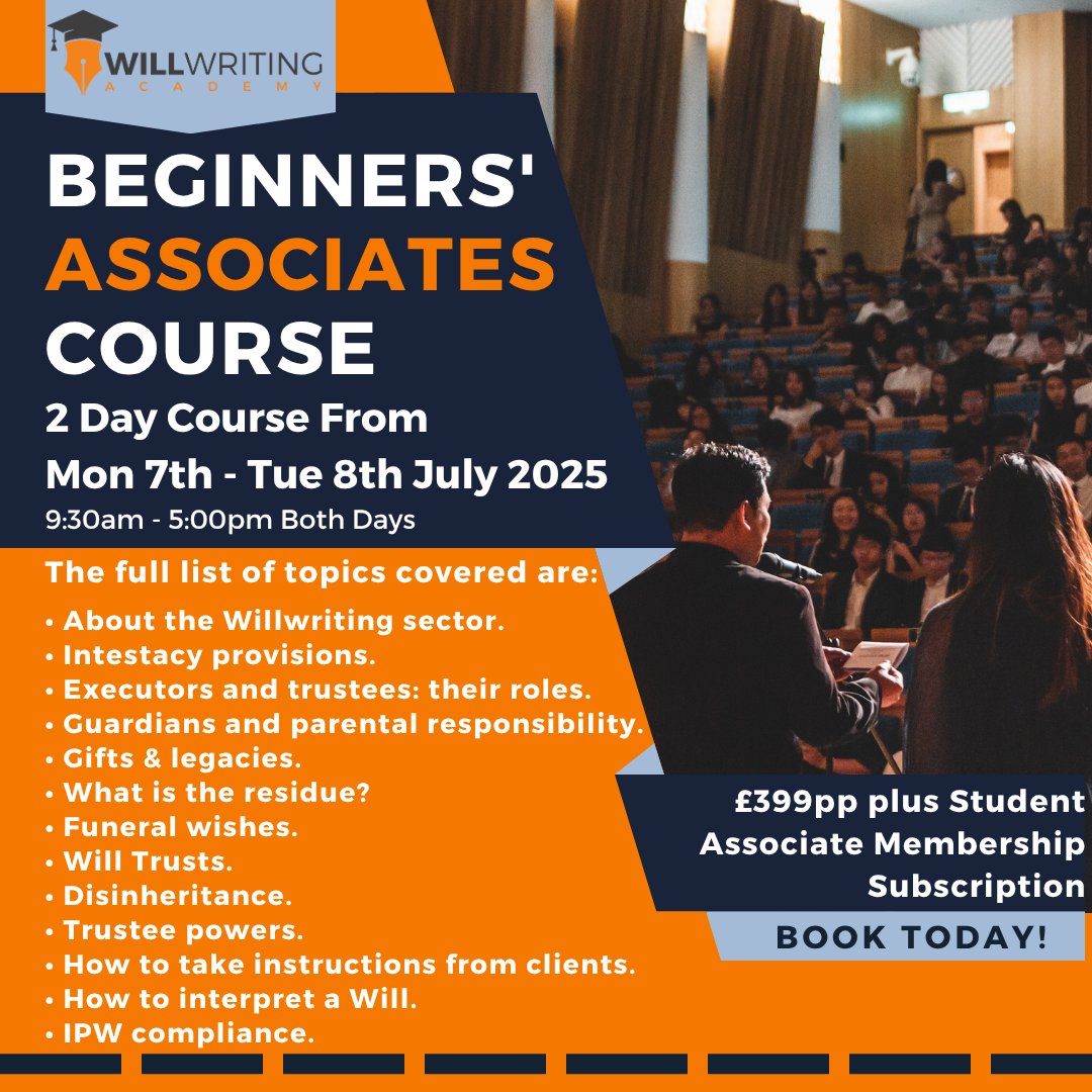 Become an Associate Member of the IPW with our Associate Full Training Course! The two days will consist of full training, including Will Trusts and role play practice. Click here to find out how you can book your place today!: 
ipw.org.uk/events/associa…