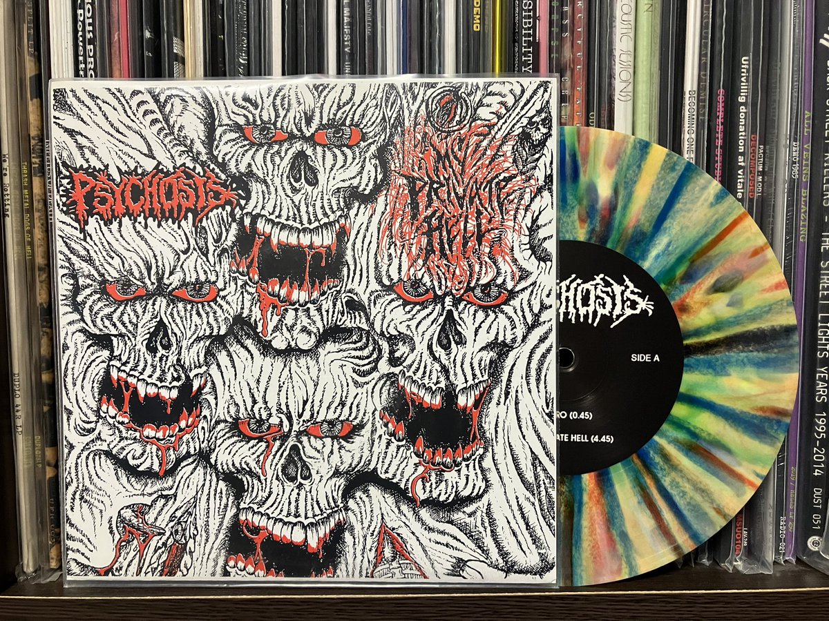 アメリカ産デスメタル Psychosis の1991年EPのデッドストック！34年前の現物なのに状態良すぎでしょ。しかも盤色チャラくて最高です。リリース元のInfest Rec.はExcruciateとEpitaphのSplit 12インチをリリースしていたレーベルですね！素っ頓狂なボーカルが入ったりして結構変態的なデスメタルです。