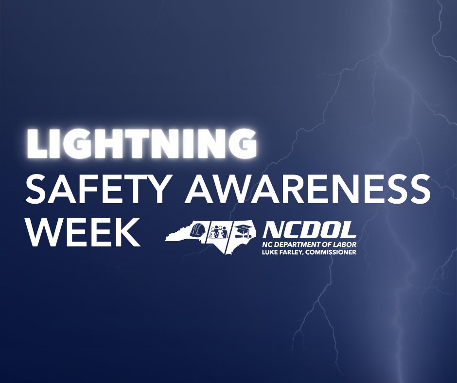 NC Department of Labor (@ncdol) on Twitter photo Commissioner <a href="/LukeFarleyNC/">Luke Farley</a> and the North Carolina Department of Labor are highlighting Lightning Safety Awareness Week — a time to remind outdoor workers, employers, and the public of the dangers lightning can pose on the job and beyond.
If you hear thunder, lightning is close Commissioner <a href="/LukeFarleyNC/">Luke Farley</a> and the North Carolina Department of Labor are highlighting Lightning Safety Awareness Week — a time to remind outdoor workers, employers, and the public of the dangers lightning can pose on the job and beyond.
If you hear thunder, lightning is close