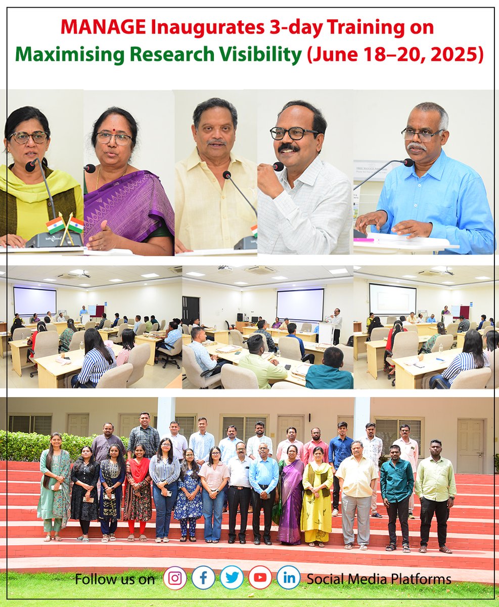 MANAGE inaugurates  3-day training program on ‘Maximising Research Visibility for Agricultural Professionals,’  June 18, 2025. A total of 15 participants, including research scholars, Ph.D. students, &amp; academic professionals from the agricultural sector, attending the training.