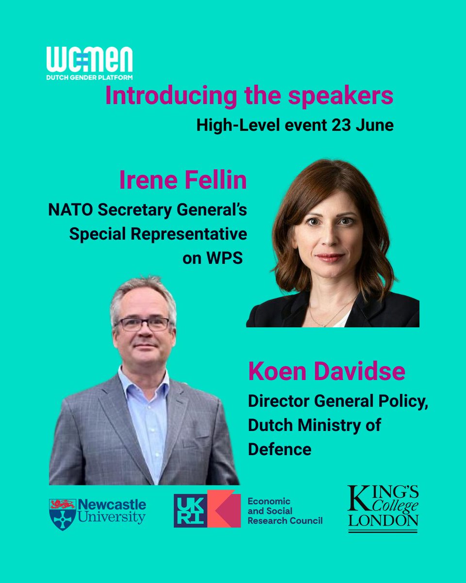 WO=MEN, Dutch Gender Platform (@genderplatform) on Twitter photo 📢 Countdown to our high-level event: 'Reinforcing Resilience: The Role of Women, Peace and Security in NATO's Eastern Border Security'.
🎙️Speakers include: <a href="/irenefellin/">Irene Fellin - NATO SGSR for WPS</a> (<a href="/NATO/">NATO</a>) & <a href="/koendavidse/">Koen Davidse</a> (<a href="/Defensie/">Ministerie van Defensie</a>)
📅 June 23 | 🕞 03:30 PM |🍷Incl. reception
🔗bit.ly/43LxGsl 📢 Countdown to our high-level event: 'Reinforcing Resilience: The Role of Women, Peace and Security in NATO's Eastern Border Security'.
🎙️Speakers include: <a href="/irenefellin/">Irene Fellin - NATO SGSR for WPS</a> (<a href="/NATO/">NATO</a>) & <a href="/koendavidse/">Koen Davidse</a> (<a href="/Defensie/">Ministerie van Defensie</a>)
📅 June 23 | 🕞 03:30 PM |🍷Incl. reception
🔗bit.ly/43LxGsl