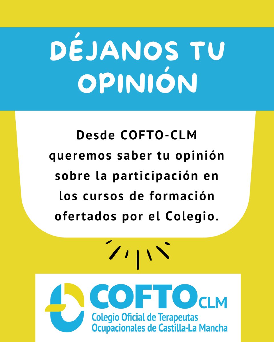 😊📚✍️Desde #coftoclm  queremos saber tu opinión sobre la participación en los cursos de formación ofertados por el Colegio🏫📖
⏳El cuestionario no durará más de 3 minutos. Puedes rellenarlo desde este enlace: docs.google.com/forms/d/e/1FAI…