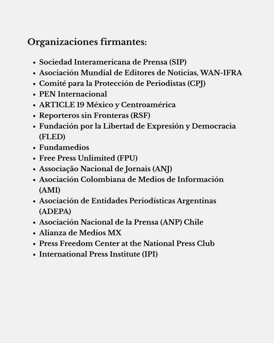 🔴📣 COMUNICADO CONJUNTO | Grave preocupación internacional por el creciente deterioro de la libertad de prensa en #ElSalvador. 

🔗 sipiapa.org/grave-preocupa…