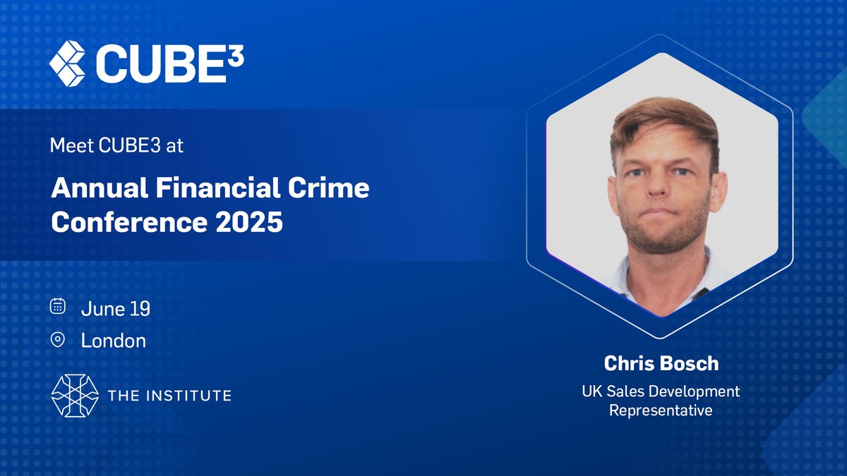 CUBE3 is gearing up for the Annual Financial Crime Conference in London.
Joining discussions on scam trends, fraud ops, and emerging threats across sectors.

#FinancialCrime #CUBE3AI