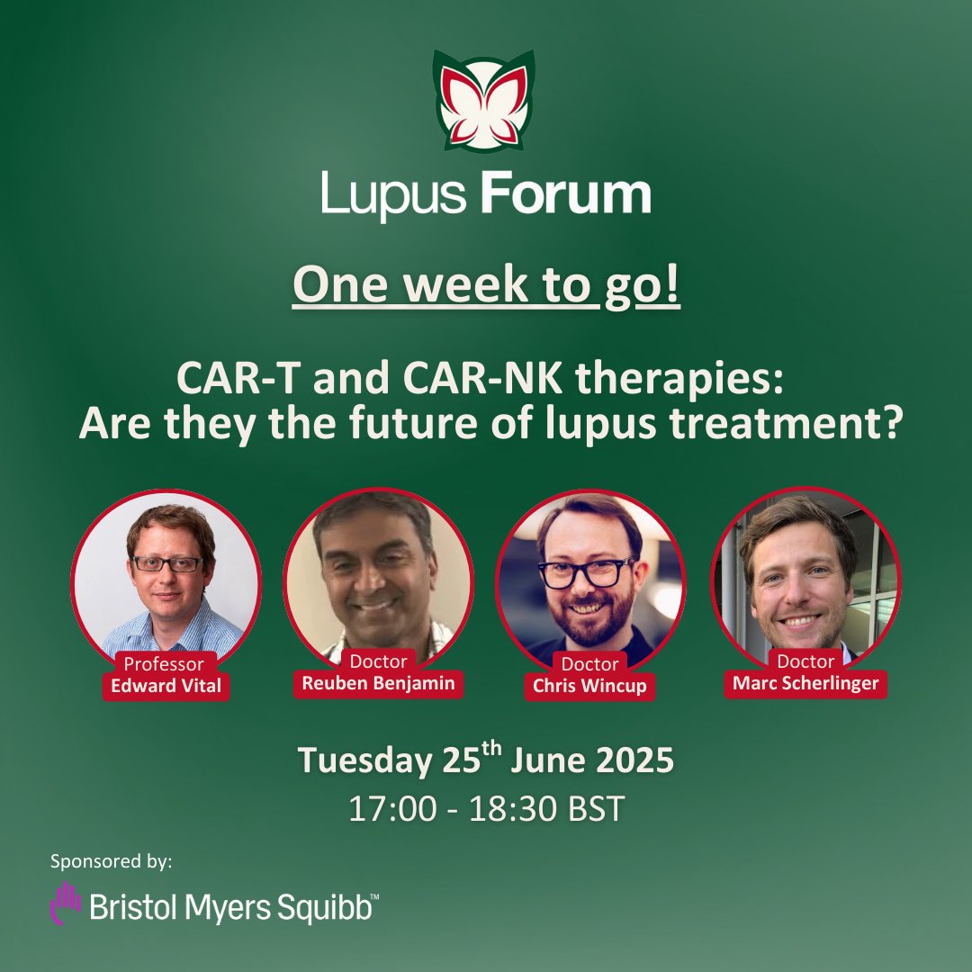 Lupus Forum (@thelupusforum) on Twitter photo Seven days to go! 
If you haven't already registered for our 'CAR-T and CAR-NK therapies' webinar, you've only got a week left to do so.
Register here: 🔗ow.ly/63Eb50VZV9H Seven days to go! 
If you haven't already registered for our 'CAR-T and CAR-NK therapies' webinar, you've only got a week left to do so.
Register here: 🔗ow.ly/63Eb50VZV9H