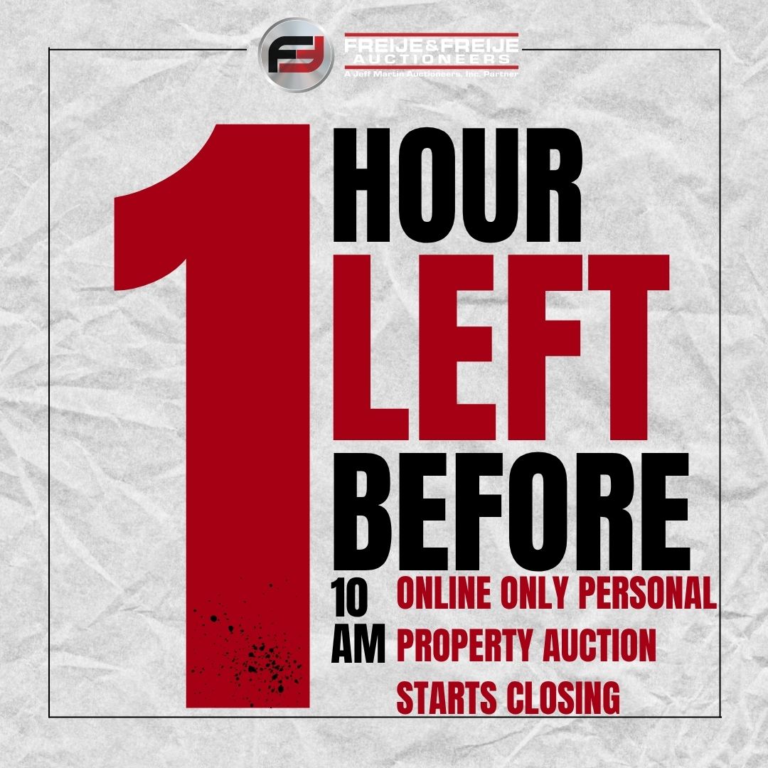 freijeauctions's tweet image. Only Have 1️⃣Hour Left to Bid!
The Online Only Personal Property Auction starts 📢closing TODAY at 10AM ET!
👉Bid Anywhere, Any Time --&amp;gt; bit.ly/ONLINEPERSONAL… 
#TeamFreije #OnlineOnlyAuction #PersonalProperty #EstateAuction #GetResultsGoAuction