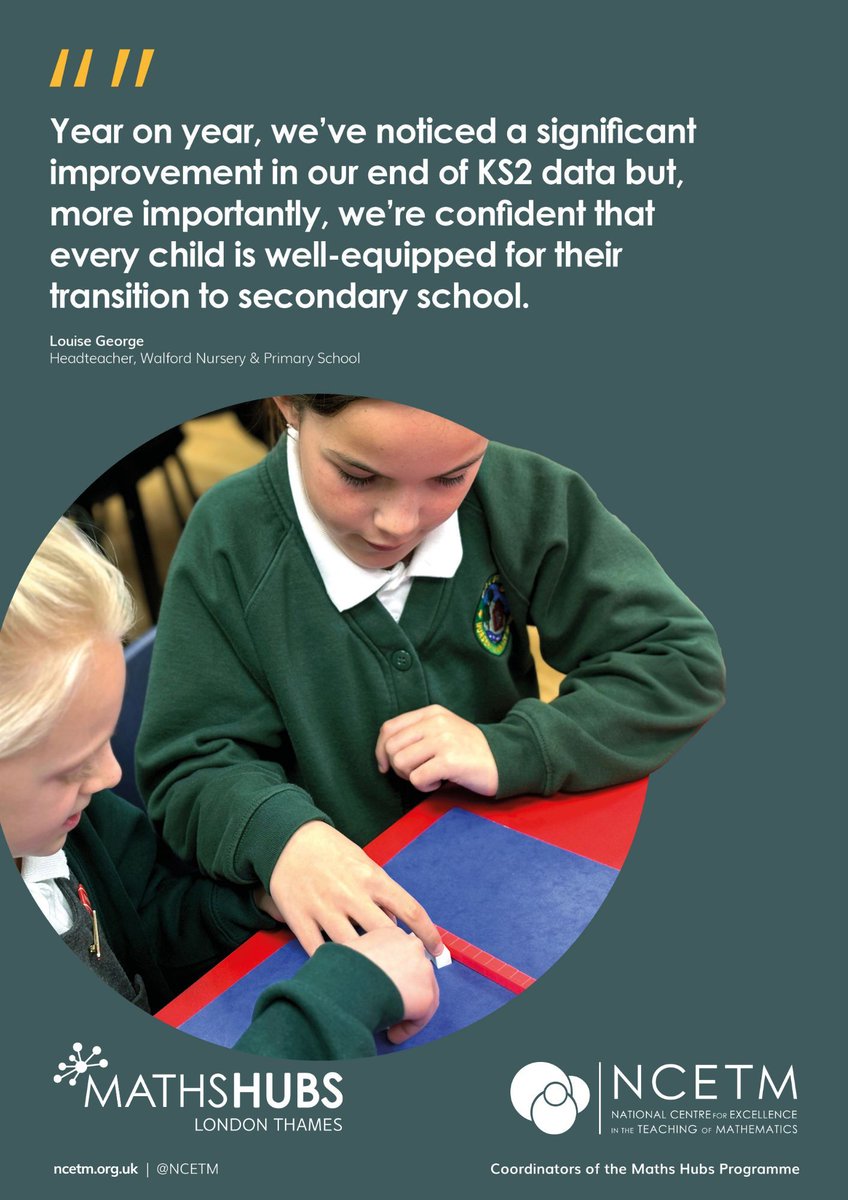 The support of the Maths Hub has led to year-on-year gains in KS2 outcomes. But more importantly, pupils are now better prepared for the transition to secondary school confident, capable, &amp; well-equipped.

Explore our Maths Hub programmes in 25/26: londonthamesmathshub.com/_files/ugd/179…
#NCETM