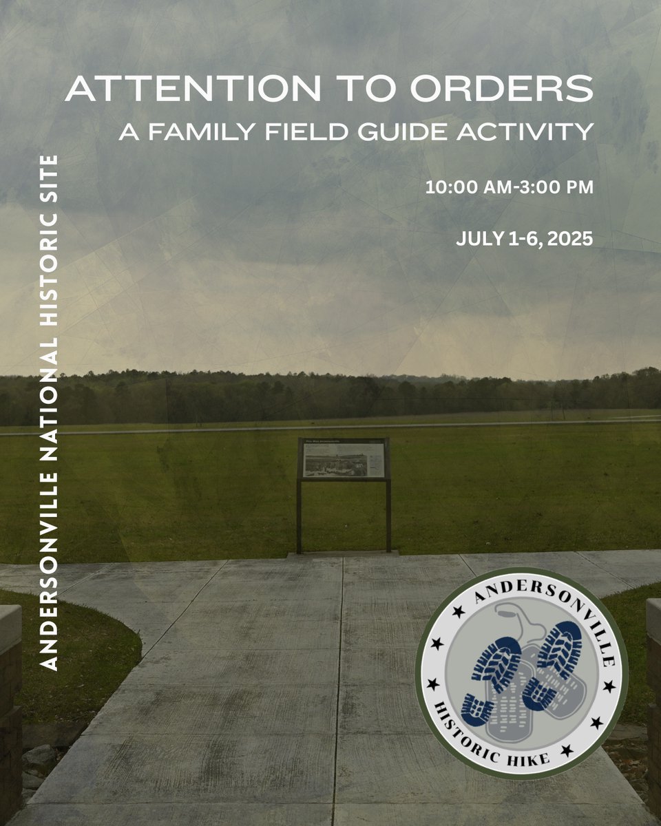 Everyone is welcome to us July 1-6, 2025, 10 AM-3 PM for the new Military Family Field Guide Activity book!

#Andersonville #NationalHistoricSite #FamilyActivities #ExploreHistory #HistoryForKids #FamilyFun #ActivityBook #LearnAndExplore #MilitaryFamily #FieldGuide