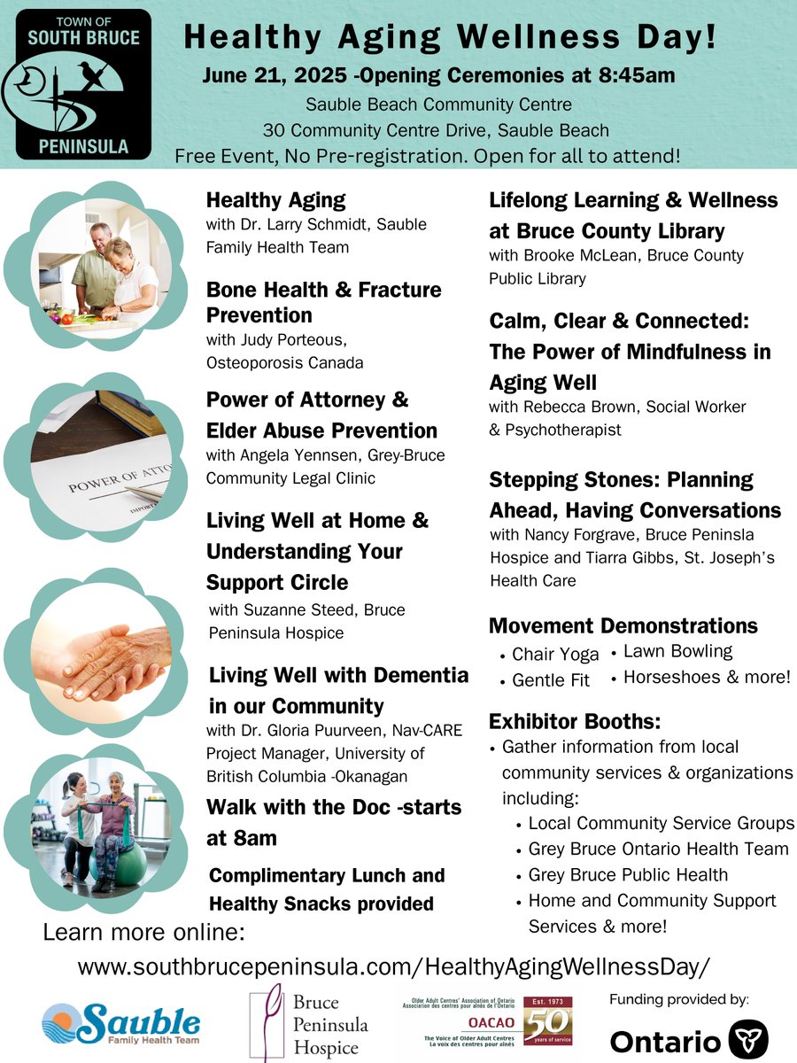 TheOACAO's tweet image. ๐จ Seniors Active Living Fairs! ๐ Join us June 19 in Barrie & Thorold, June 21 in South Bruce Peninsula! โ
Free admission! ๐ Find a Fair: bit.ly/3y9LJf1 Presented with @oacao_ontario and government of Ontario. #SeniorsActiveLiving #HealthyAging #OntarioSeniors