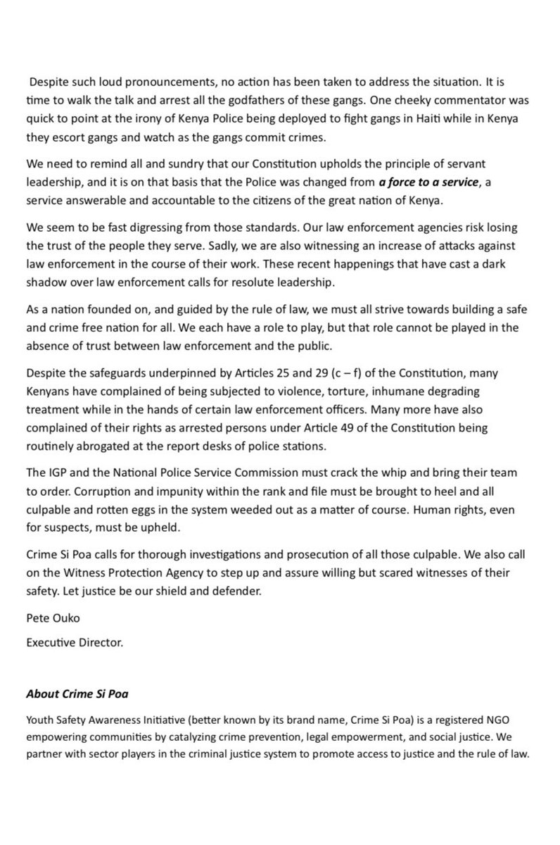 The stability of the nation is shaken. Resolute action, accountability and servant leadership is urgently needed to restore public trust and the rule of law. Political protection and deployment of criminal gangs must stop.
#crimesipoa #JusticeForEli