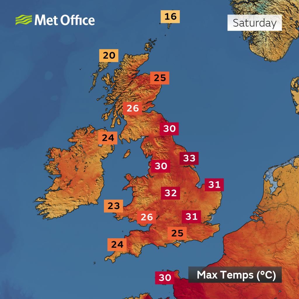 metoffice's tweet image. Just how high will temperatures get? 🌡️

Here&apos;s a look at when the peak temperatures may occur where you are over the next few days 📈