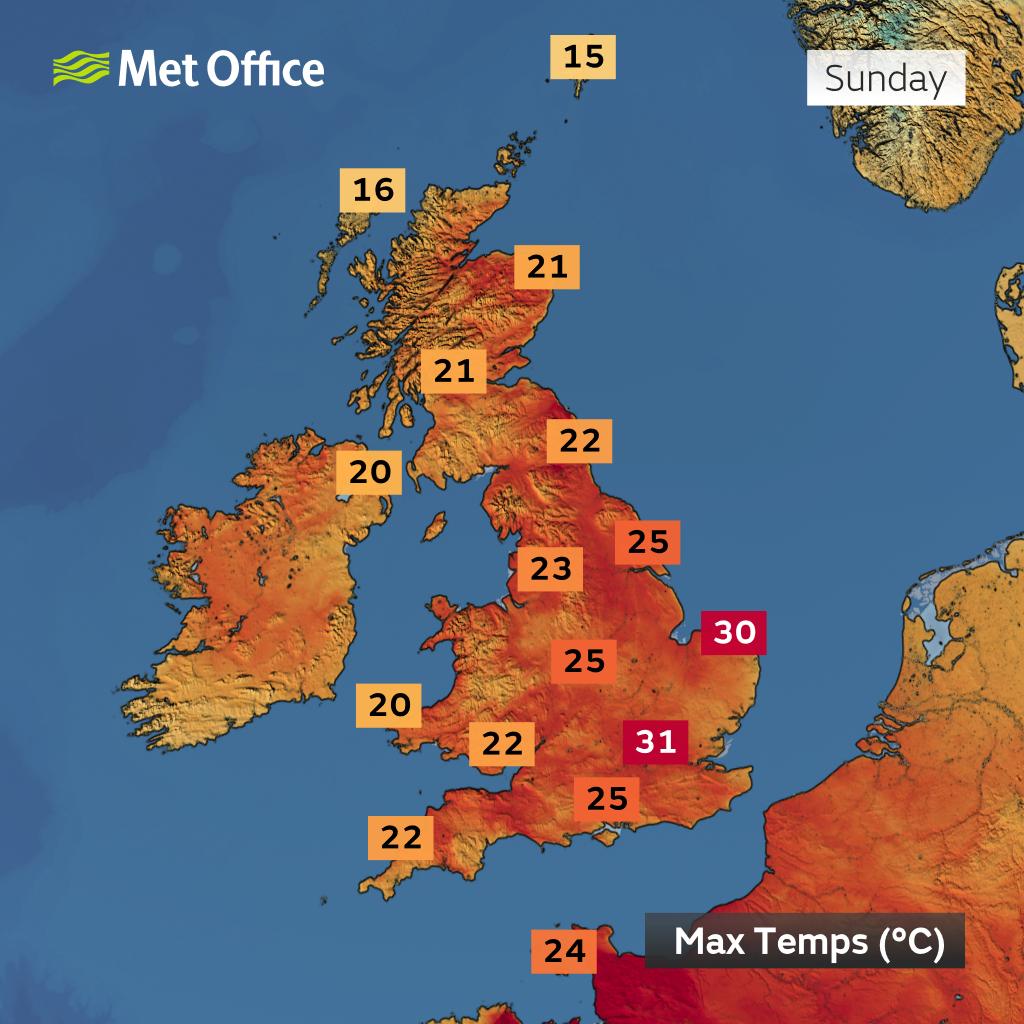 metoffice's tweet image. Just how high will temperatures get? 🌡️

Here&apos;s a look at when the peak temperatures may occur where you are over the next few days 📈