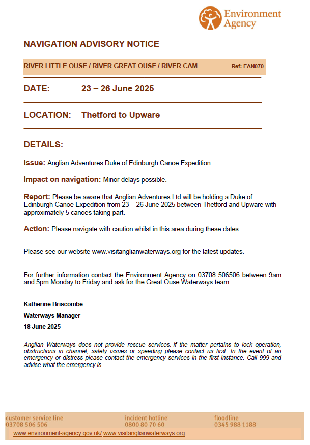 Please see our Navigation Advisory Notice for an upcoming event.