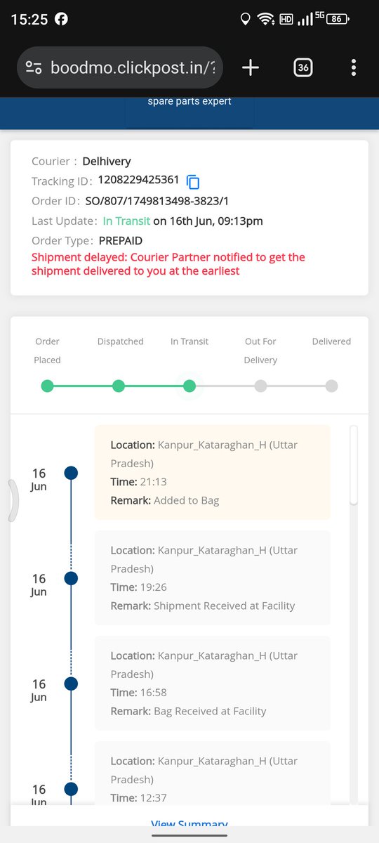 adarshsinghlive's tweet photo. @delhivery @boodmo_In 
Dear Delhivery team, check AWB-1208229425361 as of June 16th. The status of the item has not been updated, and I am unable to obtain any information regarding the item. It was meant to be delivered on June 17th, but till now there is no further update. https://t.co/JSTp6OajA6