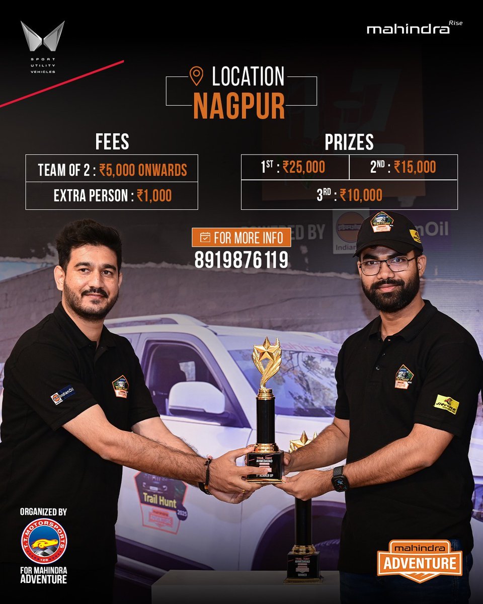 Your weekend plans just got an upgrade. 
Take part in #TrailHuntNagpur now.

🌅 Breathtaking Landscapes
📍 GPS Navigation
🛤️ Exclusive Trails
🏃🏽‍♂️ Expert Supervision

Don't miss out. Book now.
Link in bio. 

#MahindraAdventure #TrailHunt #Nagpur #4x4 #Offroading