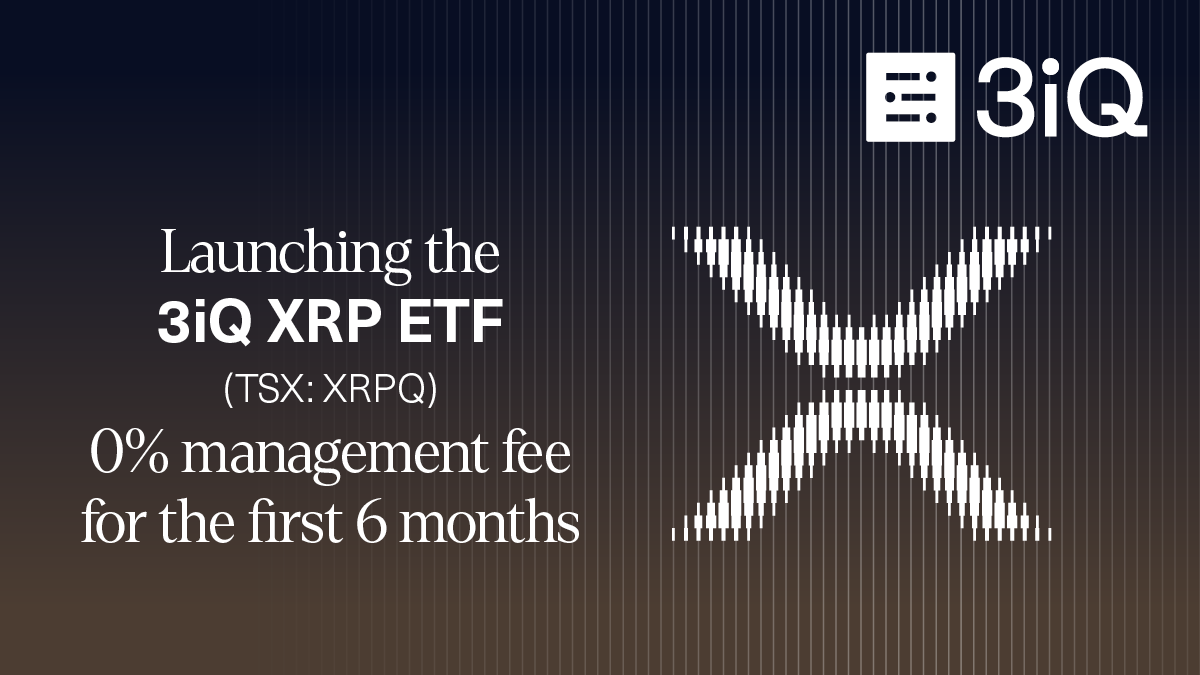 We are excited to announce the launch of the 3iQ XRP ETF (TSX: XRPQ, XRPQ.U) — one of the first ETFs in North America to provide exposure to #XRP.

XRPQ debuts with a 0% management fee for the first six months, and <a href="/Ripple/">Ripple</a> as an early investor in the fund.

“The launch of XRPQ