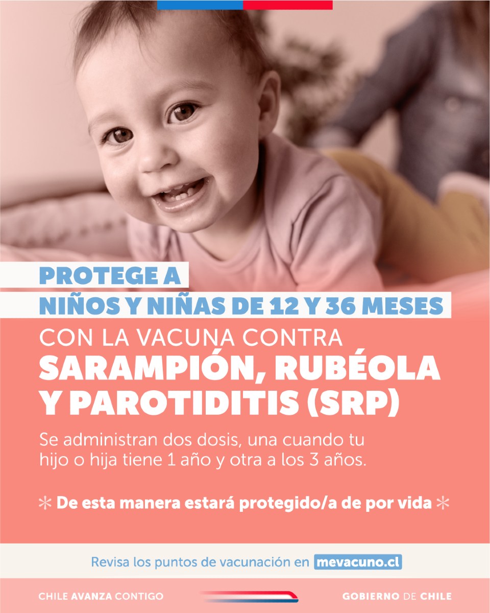👶Niños y niñas de 12 y 36 meses deben vacunarse contra el sarampión, al igual que niños y niñas que cursan 1º o 2º básico y aún no han iniciado o completado su esquema de vacunación ¡es momento de vacunarlo!. Evita que presenten complicaciones graves como neumonía o encefalitis.