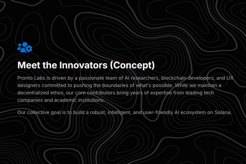 ProntoLabs's tweet photo. Driven by innovation and a decentralized ethos. Pronto Labs combines expertise from leading tech and academic institutions. #SolanaMemeCoin  #Decentralization #ProntoLabsAI https://t.co/Llk1EeIJ5m