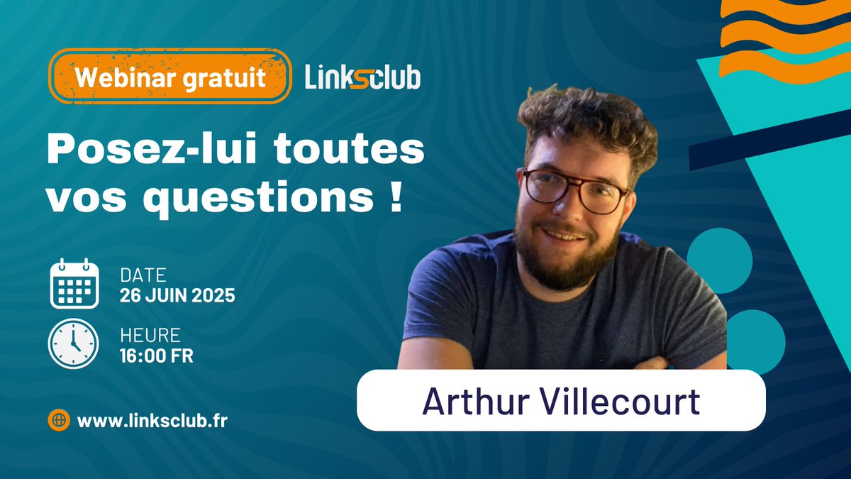 Linksclub (@linksclubfr) on Twitter photo Plus qu’une semaine !
Le 26 juin de 16h à 17h, Arthur Villecourt du <a href="/wizards_podcast/">Wizards Podcast</a> répond à VOS questions en live 🎙️
Wizards, SEO, monétisation… tout y passe.
→ Balance ta question, lien en reply
#FAQ #Webinar Plus qu’une semaine !
Le 26 juin de 16h à 17h, Arthur Villecourt du <a href="/wizards_podcast/">Wizards Podcast</a> répond à VOS questions en live 🎙️
Wizards, SEO, monétisation… tout y passe.
→ Balance ta question, lien en reply
#FAQ #Webinar