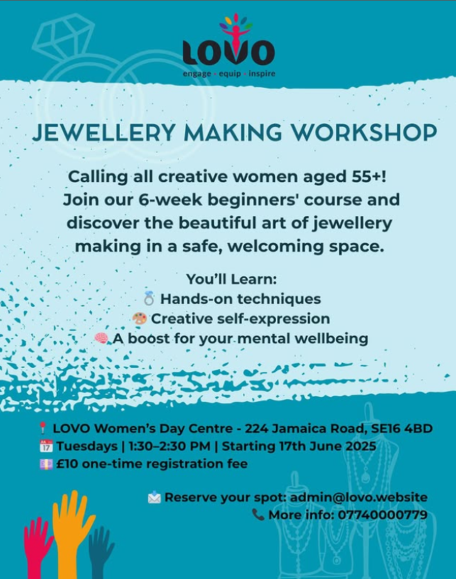 HelloLOVO's tweet photo. Unlock your creativity and boost your mental wellbeing with our hands-on jewellery workshop! 💎✨ Every Tuesday, learn new techniques and express yourself through unique designs. Just £10 for a one-time registration fee. Let’s create something beautiful together! ✨ #Jewellery https://t.co/egAsi824Yc