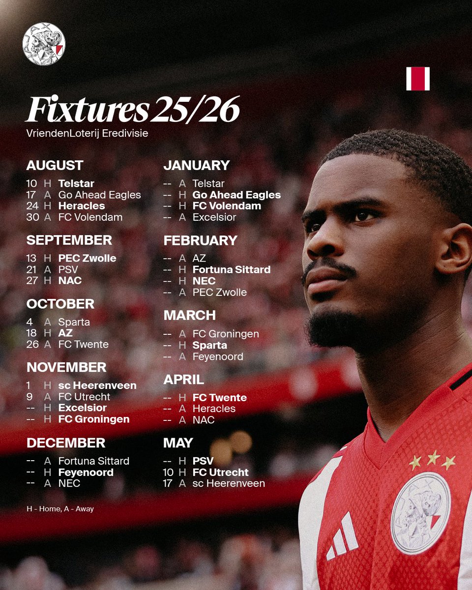 All 34 VriendenLoterij Eredivisie 25/26 fixtures lined up! 📅