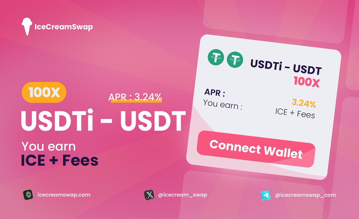 Stake LP tokens, earn rewards and enjoy the sweetness! 

New Farm Alert: USDTi - USDT
 - Earn ICE + Fees
 - Available on IceCreamSwap

Start farming now: icecreamswap.com/farms