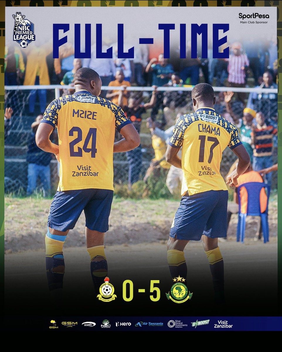 YoungAfricansSC's tweet photo. 𝐅𝐔𝐋𝐋 𝐓𝐈𝐌𝐄⏱️| #NBCPremierLeague

Tanzania Prisons 0-5 Young Africans SC 

#TimuYaWananchi
#DaimaMbeleNyumaMwiko https://t.co/IFvsJ8zI6g