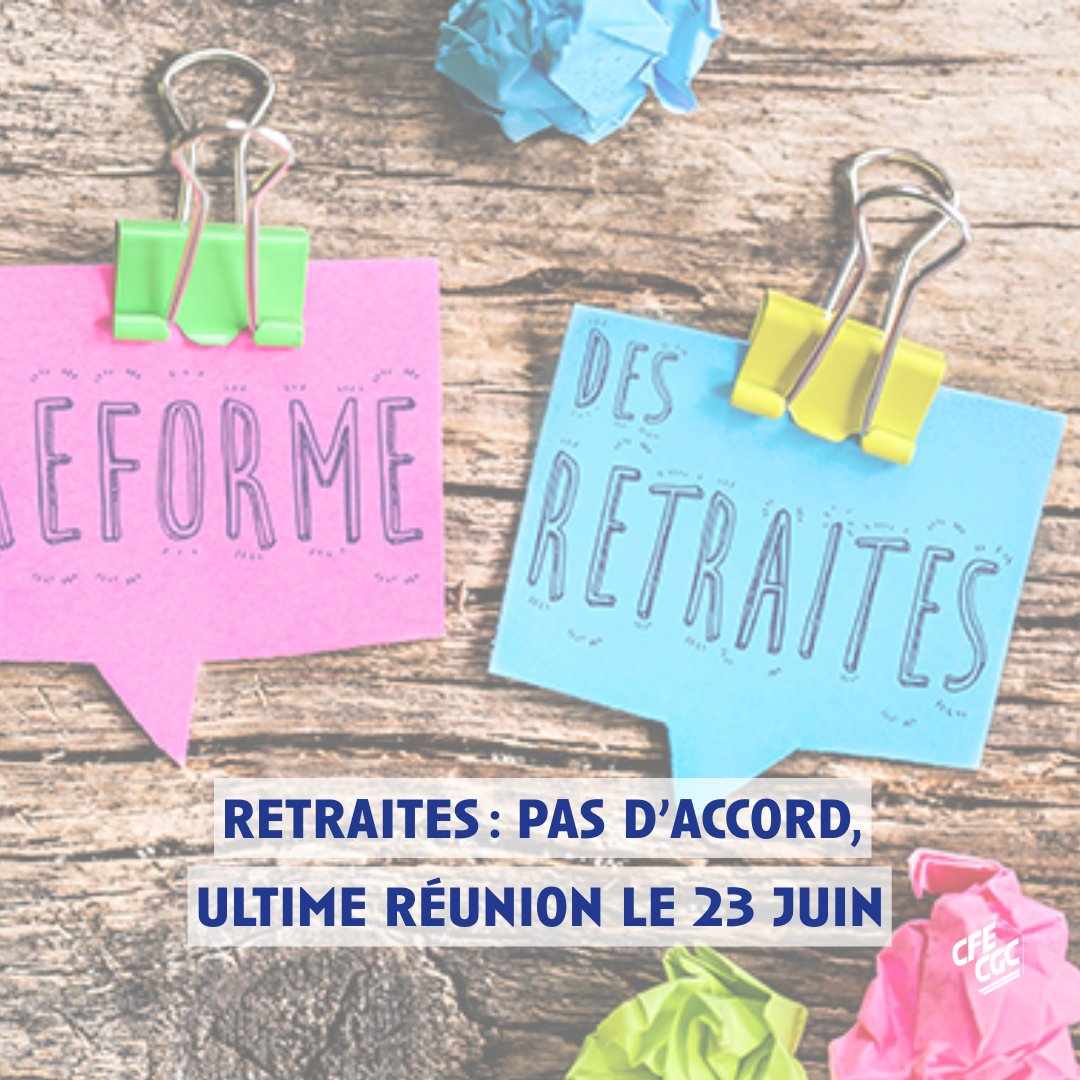 #Retraites : à l’issue de la réunion infructueuse du 17 juin marquée par l’inflexibilité de la partie patronale, les partenaires sociaux engagés dans le conclave ont fixé une ultime réunion le lundi 23 juin. Mais la perspective d’un accord s’éloigne.  

cfecgc.org/actualites/ret…