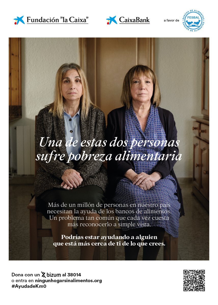 Una de estas dos personas sufre pobreza alimentaria.
¿Lo habrías imaginado?
Más de 1 millón de personas en España necesitan ayuda para comer.
Tú puedes marcar la diferencia.
🤳 Dona con Bizum al 38014
🌐 ningunhogarsinalimentos.org
#NingúnHogarSinAlimentos #FundacionLaCaixa #FESBAL