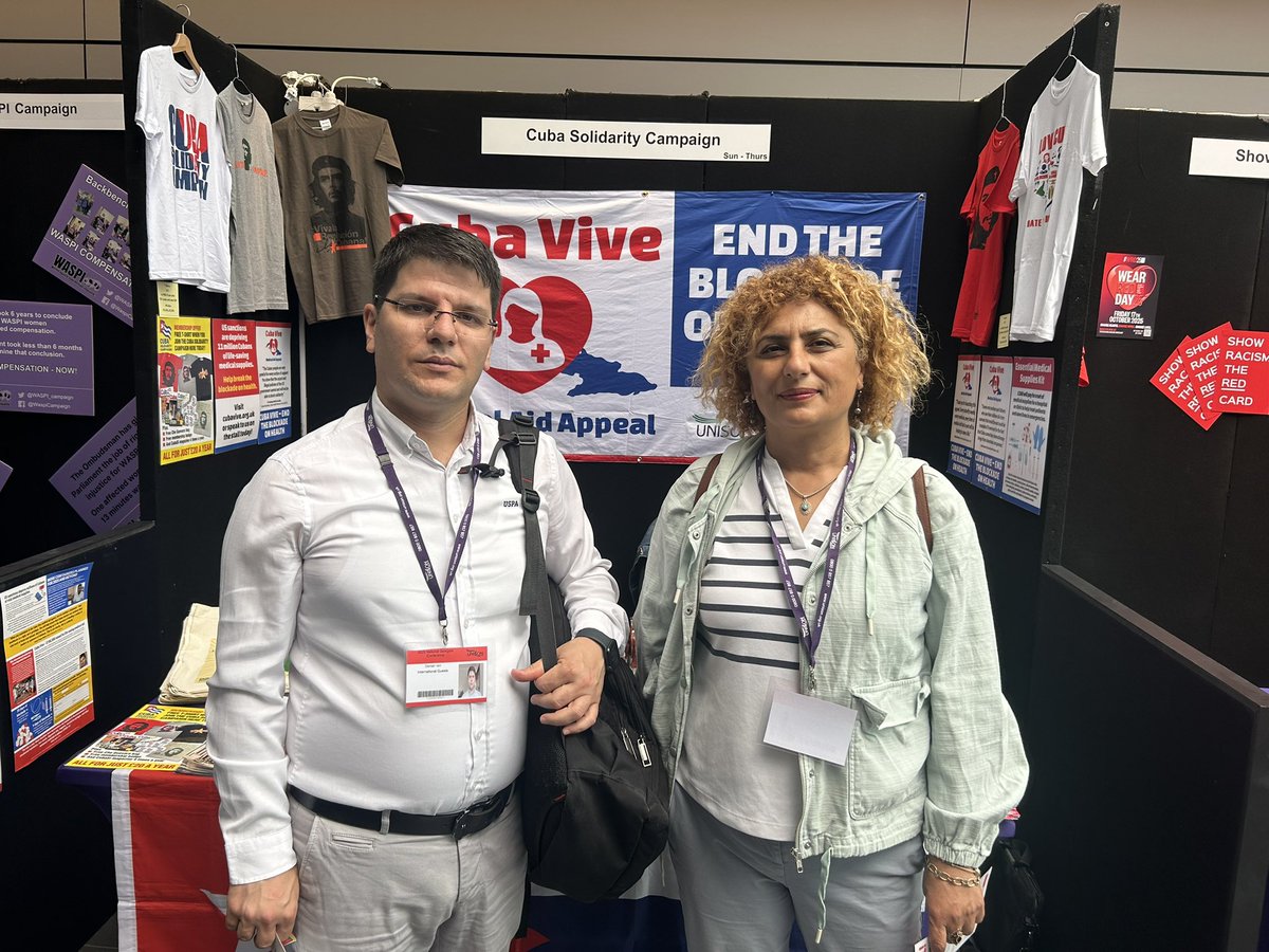 Cuba Solidarity Campaign (@cubasolidarity) on Twitter photo International guests to #UNDC25 visit the CSC stall
Maria Esneida Laverde
General Secretary of ANTHOC the Colombian health workers union <a href="/NacionalAnthoc/">Anthoc.Nacional</a>
Ayfer Kocak and Osman Isci of KESK public services unions <a href="/kesk_int/">kesk international</a>
<a href="/UNISON_global/">UNISON International</a> International guests to #UNDC25 visit the CSC stall
Maria Esneida Laverde
General Secretary of ANTHOC the Colombian health workers union <a href="/NacionalAnthoc/">Anthoc.Nacional</a>
Ayfer Kocak and Osman Isci of KESK public services unions <a href="/kesk_int/">kesk international</a>
<a href="/UNISON_global/">UNISON International</a>