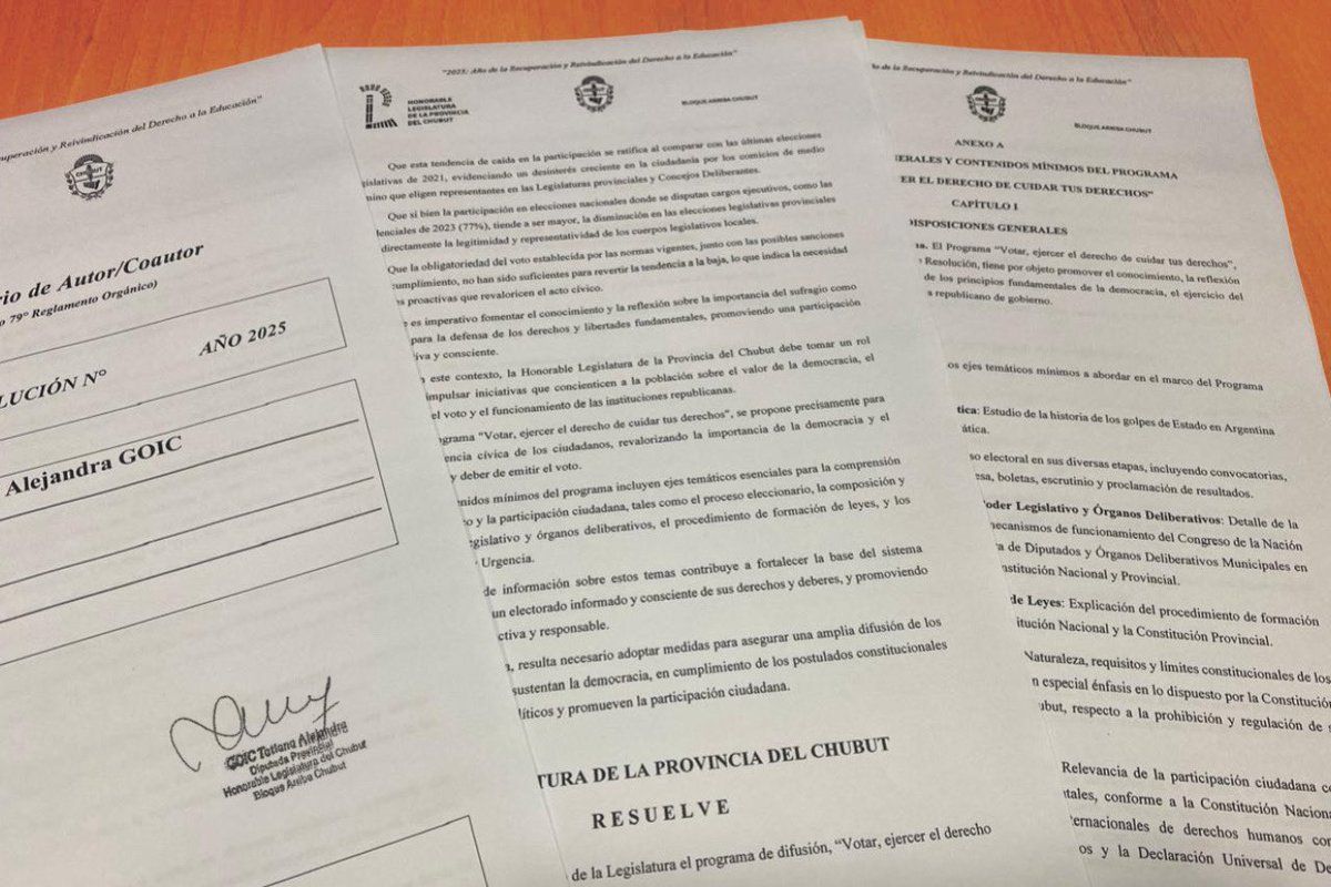 tatyanaale's tweet photo. Presenté un proyecto que crea en el ámbito de la Legislatura del #Chubut el programa de difusión “Votar, ejercer el derecho de cuidar tus derechos”. Una iniciativa que busca fortalecer la participación ciudadana y el compromiso con la democracia. 🧵 https://t.co/dxxv8QivRl