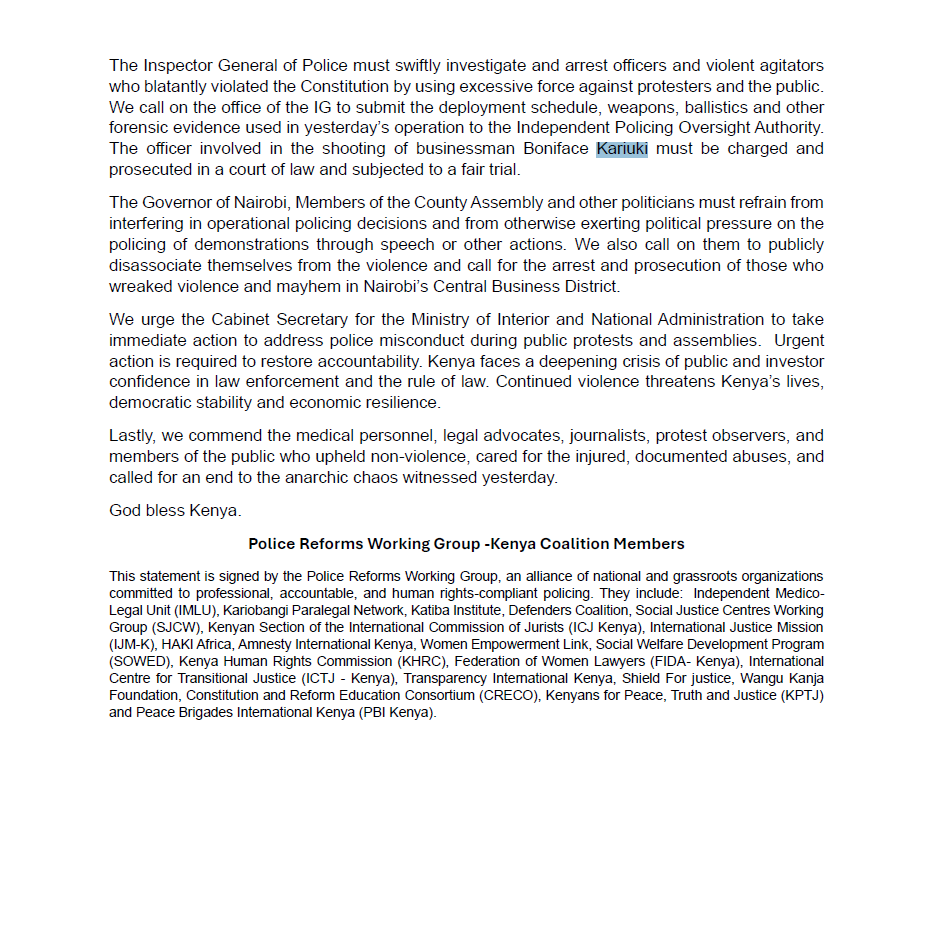 JOINT STATEMENT: Our monitoring and preliminary analysis confirms widespread fears that the National Police Service failed to stop hundreds of masked agitators who were mobilized, transported and deployed to patrol several streets and attack Government critics with tyre whips,