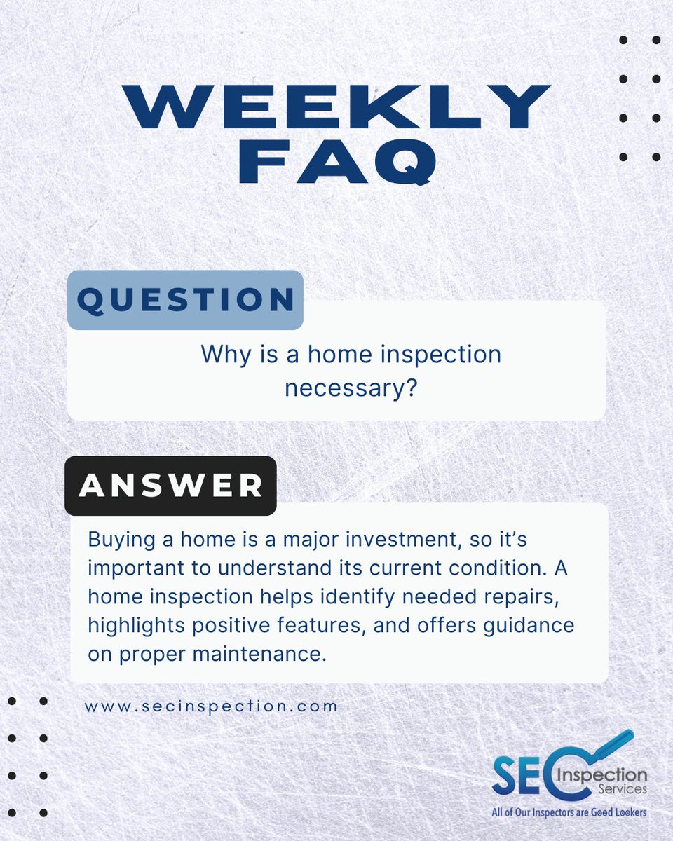 G00dL00ker's tweet image. Full home inspection — roof to foundation!
 ✔️ HVAC, Electrical, Plumbing
 ✔️ Structure, Appliances &amp;amp; more
 Peace of mind before you buy or sell.
📞 (727) 359-0935
 🔗 secinspection.com/faq
#HomeInspectionExperts #PeaceOfMindGuaranteed #KnowBeforeYouBuy